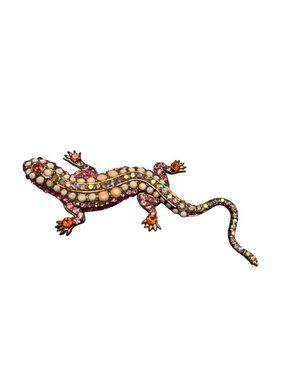 Vintage Rhinestones gecko pink AB faux crystals pearl gold brooch SKU 10-079